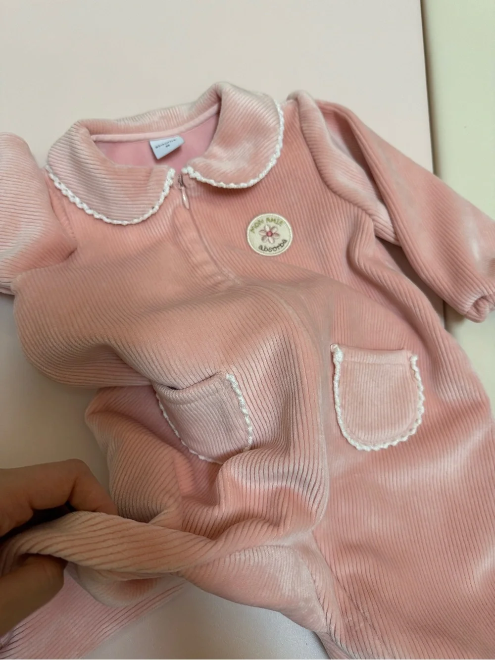 Absorba Pink Corduroy Zip Romper Peter Pan Collar Size 18-24months